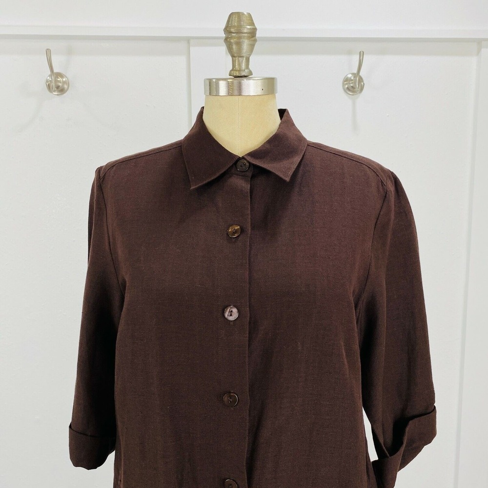 Norton McNaughton Suit Womens S Brown 2PC Linen Rayon Jacket Pants Set Neutral - Picture 2 of 11